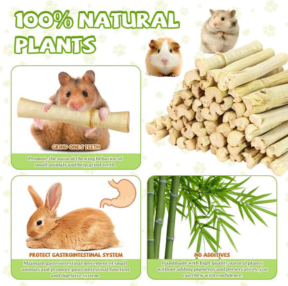 2lb Natural Sweet Bamboo Chew Toys for Small Pets - Organic Molar Sticks with Xylose & Vitamins for Rabbit, Guinea Pig, Hamster - Dental Care & Chewing Entertainment