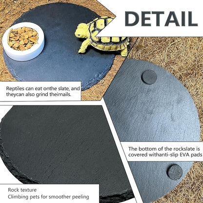 Reptile Basking Platform 2PCS 7.8IN Turtle Rock Slate Plate Feeding Plate Food Bowl Dish Tortoise Bathing Resting Terrace for Lizard Bearded Dragon Chameleon Gecko Snake Frog Newt