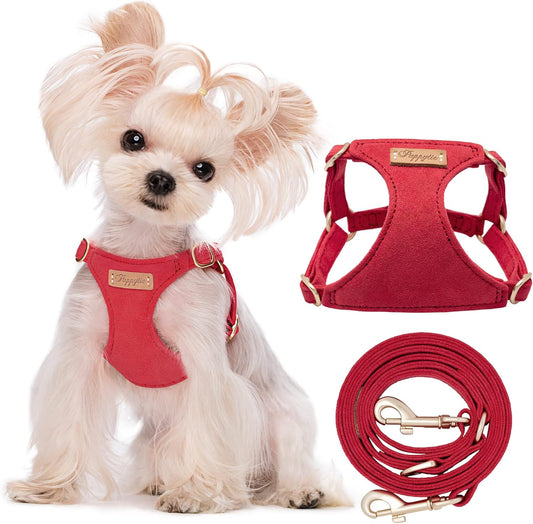 Puppytie No Pull XXS Puppy Harness with Multifunction Dog Leash,Soft Adjustable No Choke Escape Proof Pet Harness Vest,red-Camellia,XXS