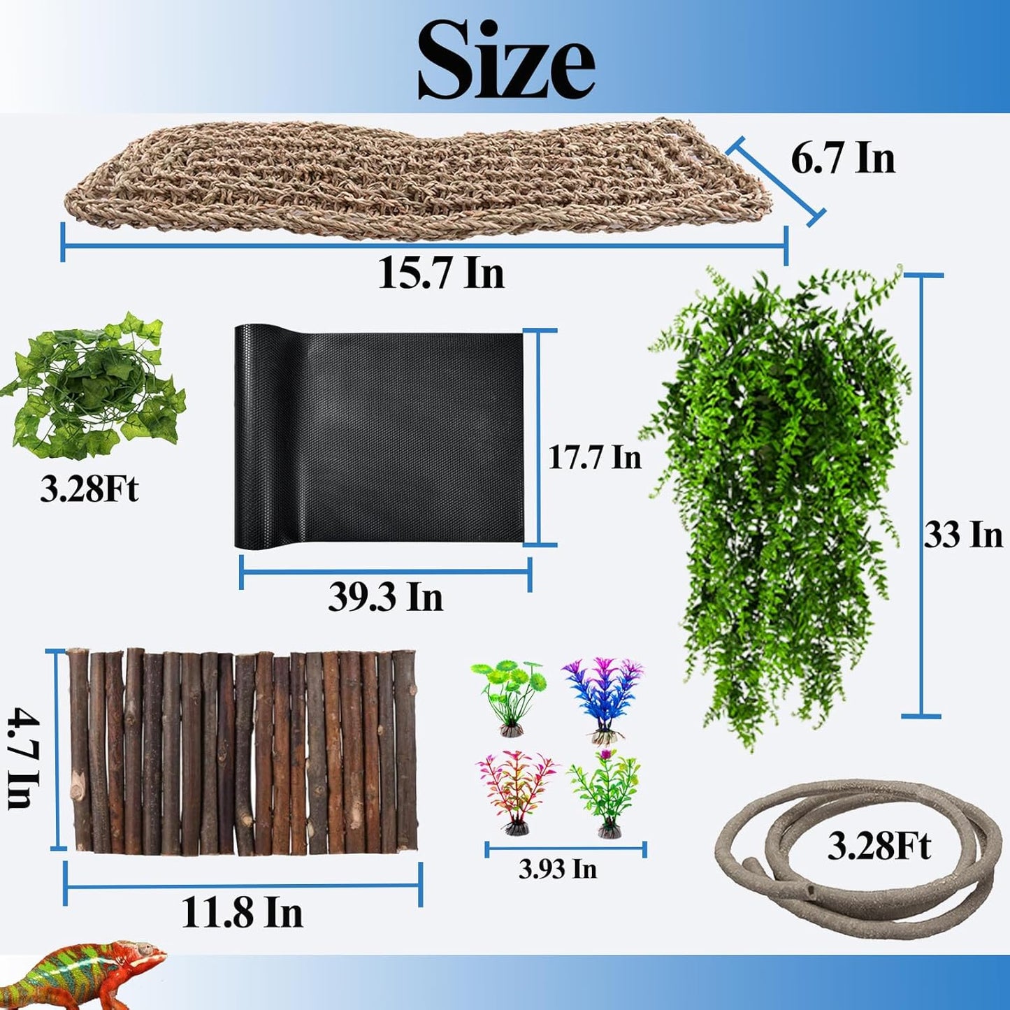 HERCOCCI Bearded Dragon Tank Accessories, Reptile Mat Bridge Hammock Flexible - Jungle Climbing Vines and Leaves with Suction Cups Habitat Décor for Hiding& Climbing Snake Gecko Lizard Chameleon