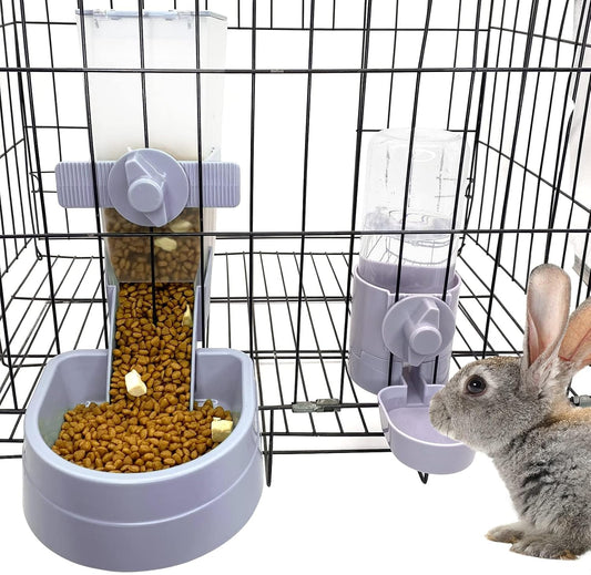 kathson Rabbit Food Water Dispenser Pet Cage Automatic Feeder 2L Food Dispenser 17oz Waterer Small Animal Hanging Bottle Bowl Set for Rabbit Cat Small Dog Ferret Puppy
