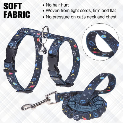 BEAUTYZOO Cat Harness and Leash Set Escape Proof for Walking, Kitten Soft Adjustable Vest Harnesses for Small Medium Large Cats, Easy Control Breathable Plaid Ribbon Nylon for Outdoor Indoor Use