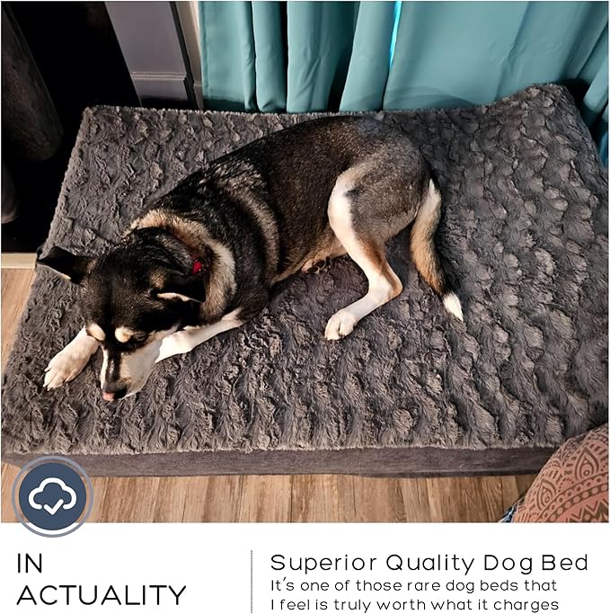 Jumbo Orthopedic Dog Bed for Large Dogs - 7-inch Thick Memory Foam Dog Bed with Pillow Removable Cover Machine Washable (Dark Gray | Textured Plush), 50''L x 34''W x 10''Th I Extra Large