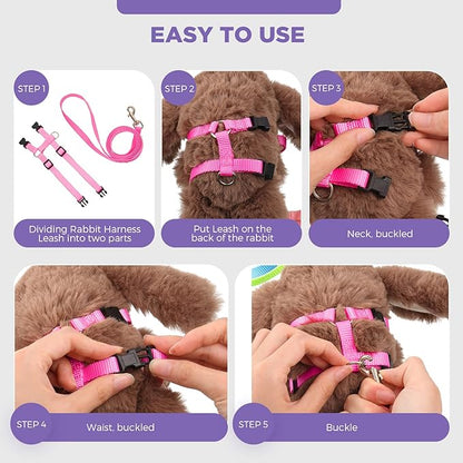 Outus 5 Pieces Adjustable Rabbit Harness and Leash Set Escape Proof Bunny Harness Vest for Pet Running Walk Jogging Bunny Cat Puppy Kitten Ferret and Other Small Pet(Lovely Color)