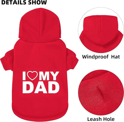 GreenJoy Dog Sweater Dog Hoodie Cold Weather Coat Hooded Sweatshirt for Puppies,Cats, Small Medium Large Dogs (Red(I Love My Dad), X-Small)