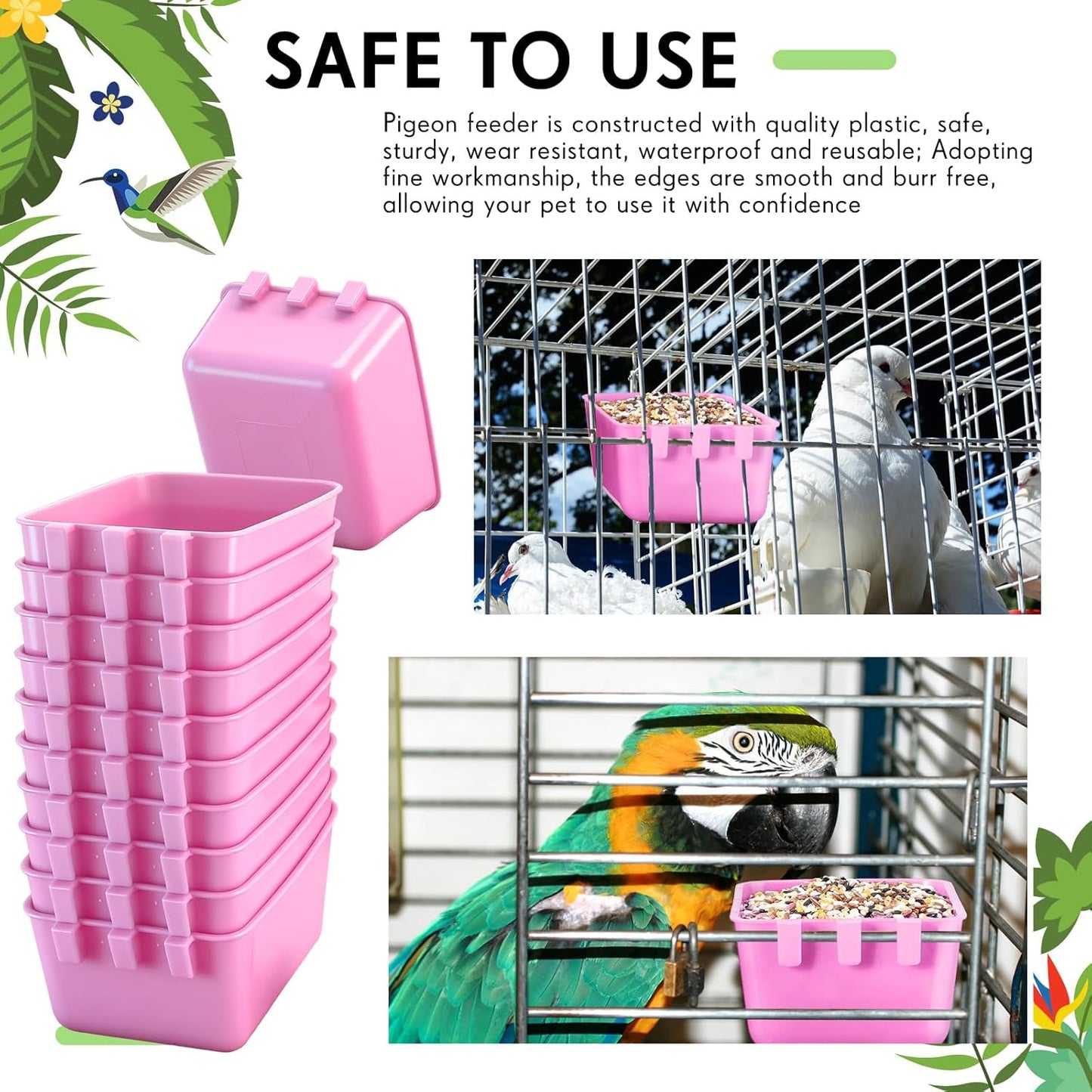 Maxdot 20 Pcs Cage Cups Chicken Feeder Waterer 16 oz Birds Feeders Hanging Bunny Cage Chicken Water Bowl for Pet Parrot Rooster Parakeet Gamefowl Poultry Pigeon Wire Hutch (Pink)