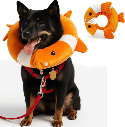 Adjustable Comfy Flower Style Elizabeth Collar for Cats Puppies Soft Recovery Cone Pet Protective Neck Collar (Orange Fish (Open Ring), Medium)