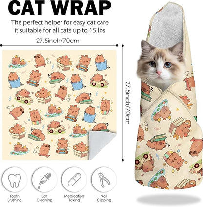 27.6" Cat Grooming Wrap, Self Adhesive Cat Wrap for Cutting Nails, Anti-Escape Calming Cat Swaddle Wrap for Medicine Ear Cleaning, Anti-Scratch Cats Burrito Restraint Blanket, Pet Tool (6-10 lbs)