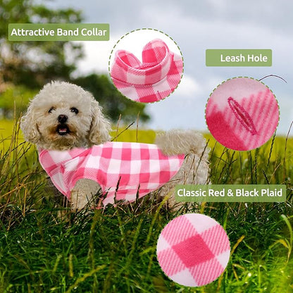 KAMA BRIDAL 3 Pack Spring Autumn Winter Coat Pullover Fleece Vest for Cats Small and Medium Dogs - Thin Sweater Red Pink Purple Plaid (XXS)