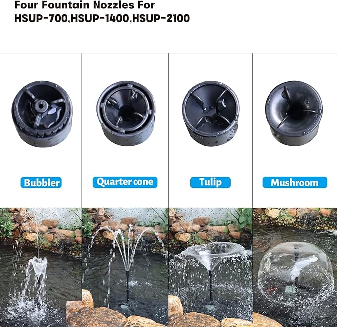 WaterRebirth HSUP2100F Versatile Submersible Pump - Fountain Jets for Ponds, Fish Tanks, Water Gardens - Aquarium & Pond Pump (2100L/H)