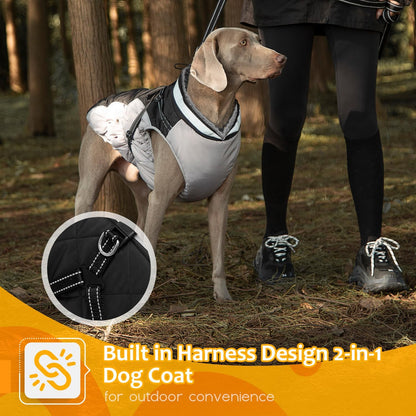 Dog Winter Coat with Harness, Dog Jacket, Pet Clothes with Zipper on Back, Waterproof Windproof Warm Vest, Reflective Cold Weather Coats, for Small Medium Large Dogs, Thick, Black, 3XL