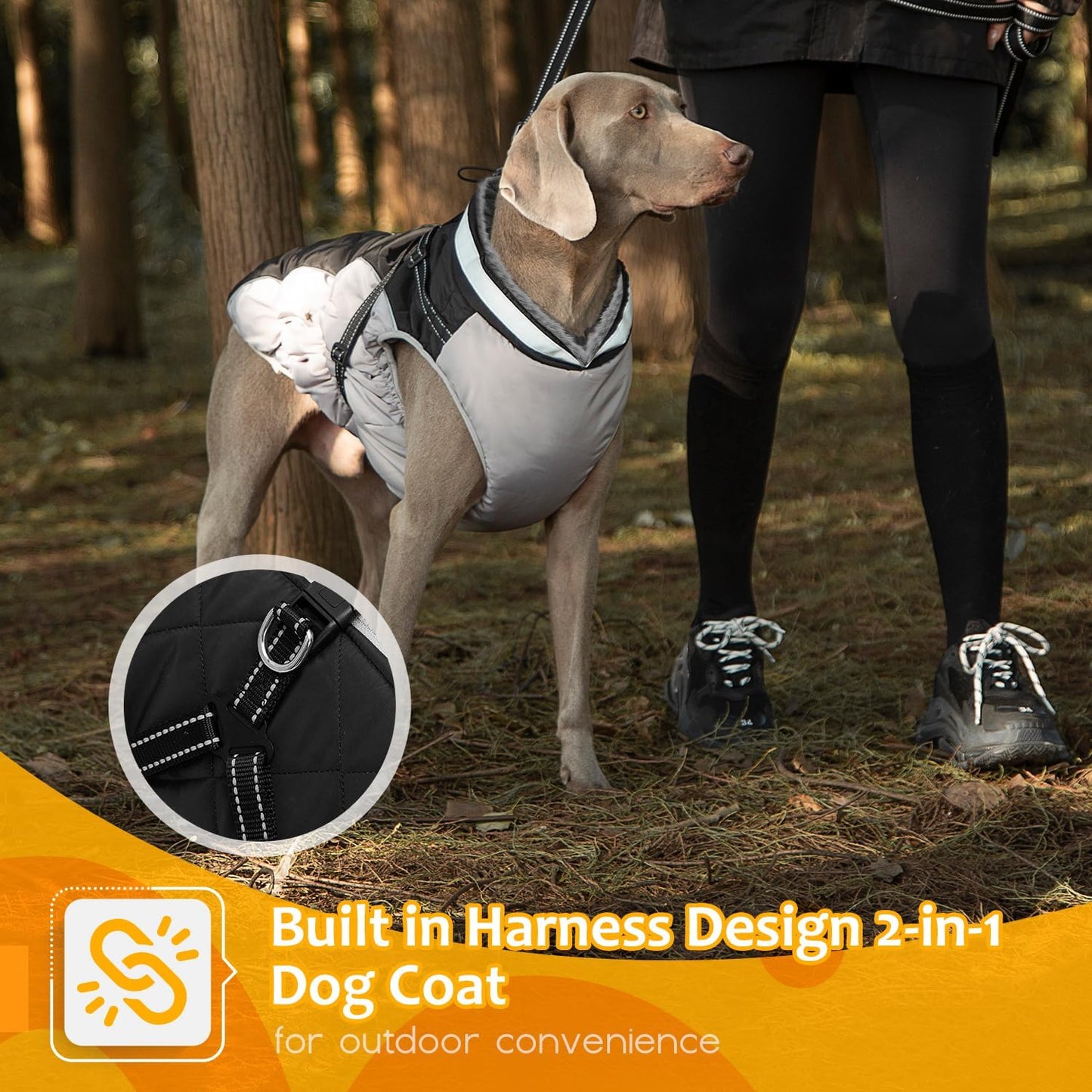 Dog Winter Coat with Harness, Dog Jacket, Pet Clothes with Zipper on Back, Waterproof Windproof Warm Vest, Reflective Cold Weather Coats, for Small Medium Large Dogs, Thick, Black, S