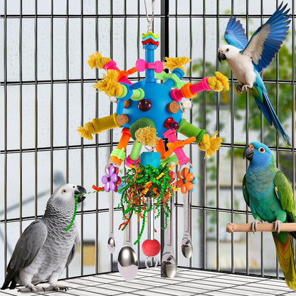 Parrot Toys Bird Toys Perch Pullable Stainless Steel Spoons Colorful Acrylic Stick Chew Toys for Amazons Mini Macaws African Greys Cockatoos Conures, Cockatiels, Lovebirds, Parrotlets and Other (blue)