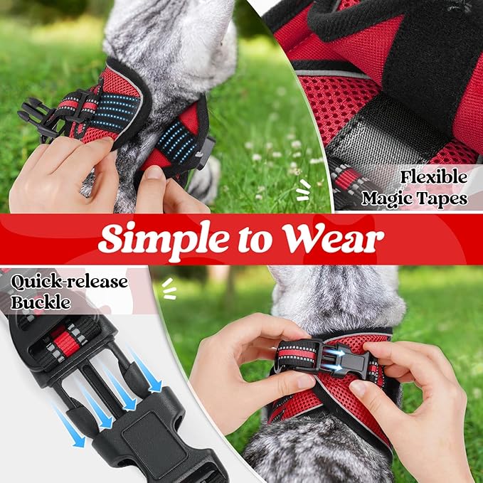 rabbitgoo Cat Harness and Leash Set for Walking Escape Proof, Adjustable Soft Kittens Vest with Reflective Strip for Cats, Comfortable Outdoor Vest, Red, S