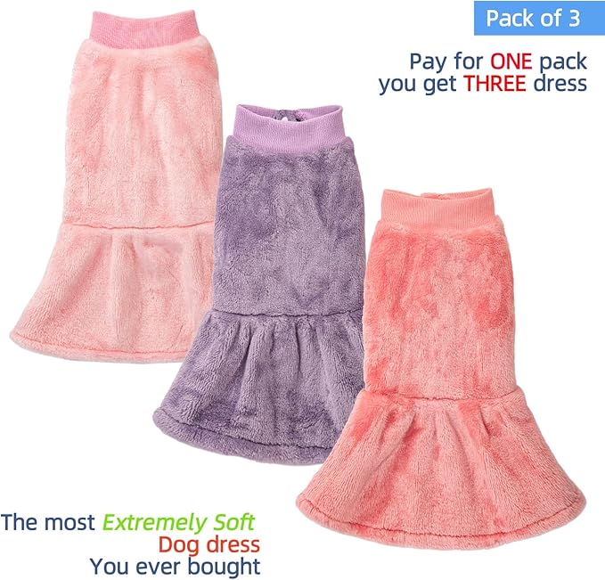 FabriCastle Dog Dress Clothes, 3-Pack Sweaters for XS Small Dogs Girl & Cats, Ultra Soft Warm Pet Coats for Winter, Small Female Puppy Apparel, Doggy Outfits XXS – XL (Pink,Violet,Rosepink, X-Small)