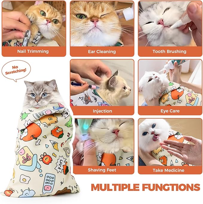 Cat Grooming Wrap, Cat Grooming Supplies for Cutting Nails, Cat Restraint for Nail Clipping to Anti-Scratch/Runaway/Bitten, Cat Swaddle Wrap for Calming & Holding Cat (XL (Within 18lbs))