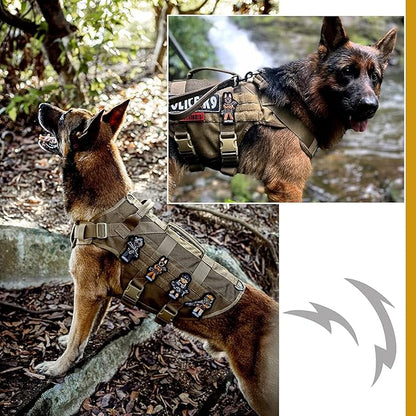 OneTigris No Pull Tactical Dog Harness for Medium Dogs, Aire Mesh Dog Vest Harness, Breathable Military Dog Molle Vests with Handles, Service Dogs Vest for Walking Hiking Training (L, Brown)