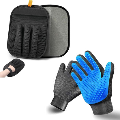 2-in-1 Pet Grooming Glove & Fabric Hair Remover - Reusabie, Silicone Massage Bristles,Static Adhesion for Quiuck Shedding Control,Safe for Dogs & Cats（Big）