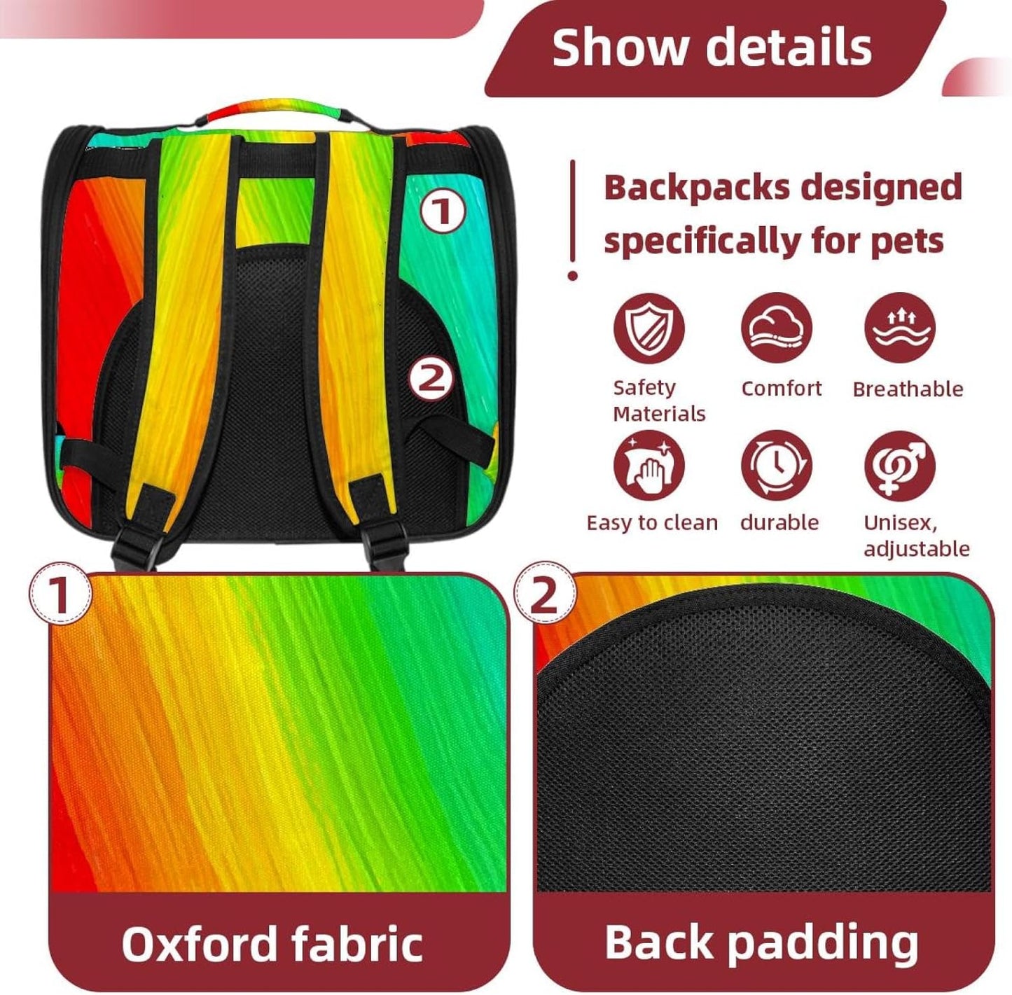 Rainbow Pet Travel Carrier | Ventilated Comfortable Design with Safety Features | Ideal for Small to Medium Sized Pets Cats, Dogs etc