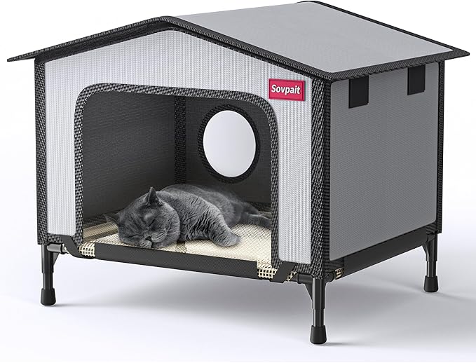 SOVPAI Outdoor cat House, Waterproof cat House for Stray Pets, Suitable for Outdoor/Indoor Cats, Easy to Assemble and Clean, Suitable for Multiple Pets and Large Cats (Grey, L 24 * 19 * 17)