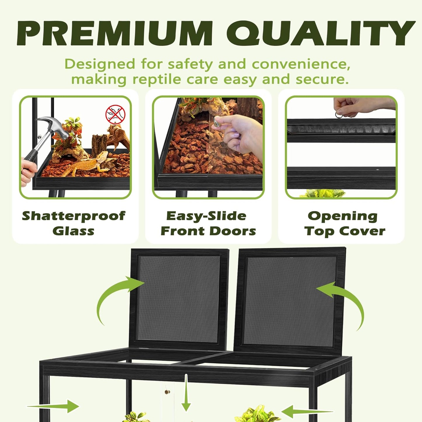 Prolee Bearded Dragon Tank with Leg,Tempered Glass Lizard Tanks and Reptile Enclosure,Up to 78 Gallon Reptile Tank with Metal Mesh and Lockable Door for Spacious Snakes and Chameleon(Black,32inch)