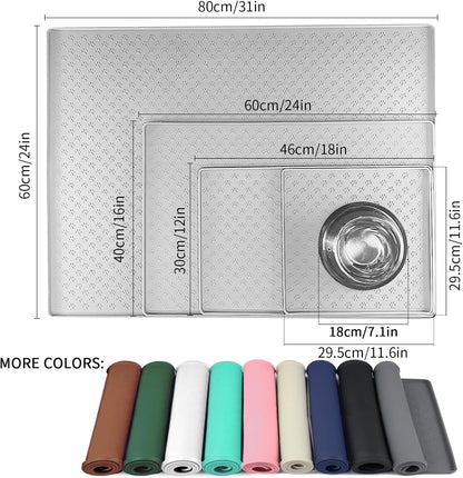Ptlom Dog Food Mat Anti-Slip Bowl Mats for Food and Water, Waterproof Silicone Pet Placemat with High Raised Edges, Non-Slip Puppy Feeding Tray for Small, Medium Large Cats Dogs, Gray, 11.8"x11.8"