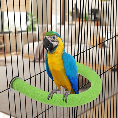Rypet U Shape Parrot Perch Stand Toy for Paw Grinding Clean Stick Exercise, Rough-Surfaced Quartz Bird Perch Standing Cage Accessories for for Small Parakeets Cockatiels Conures Macaws Finches(Green)