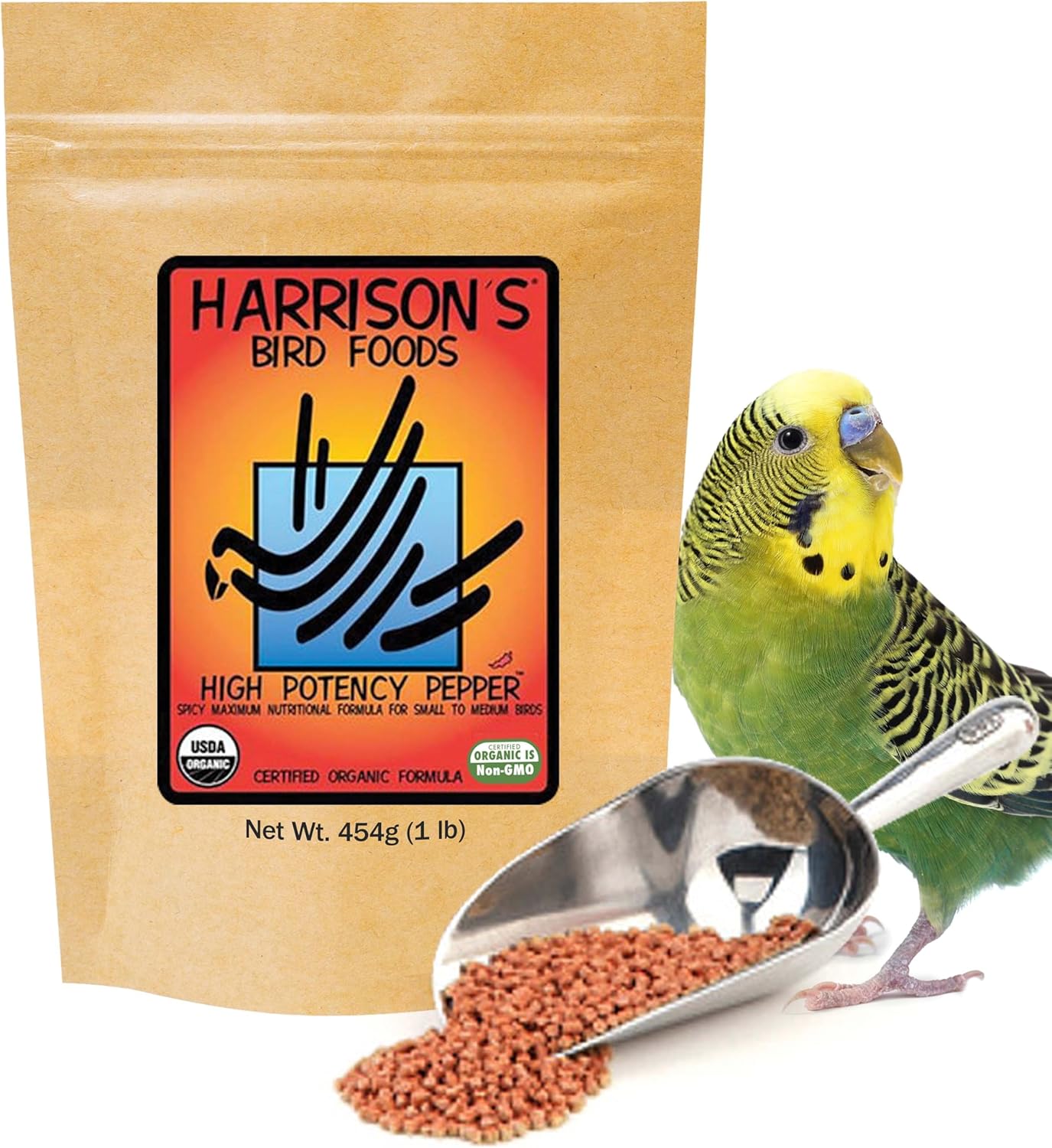 Harrison's Bird Foods High Potency Pepper—Maximum Nutritional Formula for Small to Medium Birds, Certified Organic Non-GMO Pet Bird Food, Vet-Developed, Suitable for All Life Stages, 454 g/ 1 lb