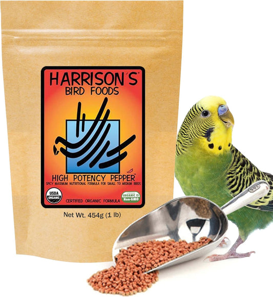 Harrison's Bird Foods High Potency Pepper—Maximum Nutritional Formula for Small to Medium Birds, Certified Organic Non-GMO Pet Bird Food, Vet-Developed, Suitable for All Life Stages, 454 g/ 1 lb