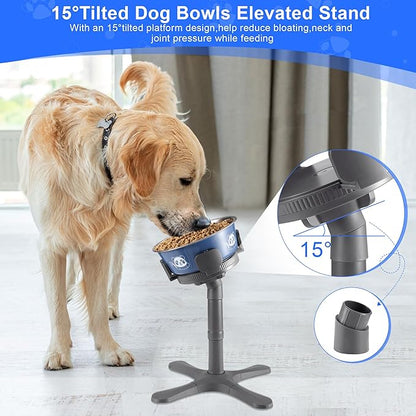 Dog Bowls Elevated Adjustable Stand, Raised Bowl with 3 Heights & Tilted Feeding Stand, Compatible with Various Bowls, for Medium & Large Breeds (2 Pack) Grey