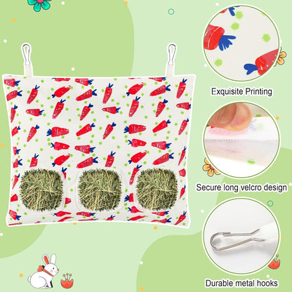 UPINS 2 Hay Bag for Rabbits 3-Hole Hanging Hay Feeder Guinea Pig Hay Bags, Hay Feeder for Rabbits Chinchillas Hamsters Small Pets and Animals