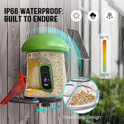 LONA Smart Bird Feeder with Camera, Dual-Lens, Solar-Powered, Wireless Birdwatching, Permanent AI Identify 10000+ Bird Species & Motion Detection, Gift Present