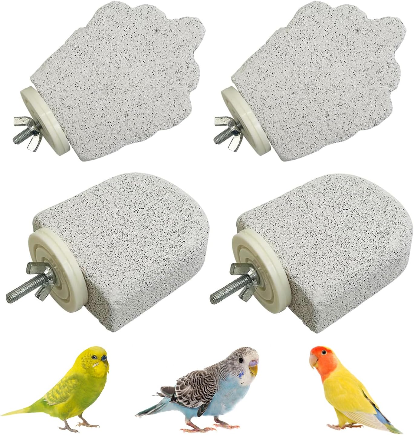 4Pcs Bird Beak Grinding Stone, Bird Perches Calcium Parrot Perch Stand Parrot Teeth Mouth Molar Cage Accessories Platform Paw Grinding Sticks Jumping Stand for Budgie Cockatiel Conure Finch