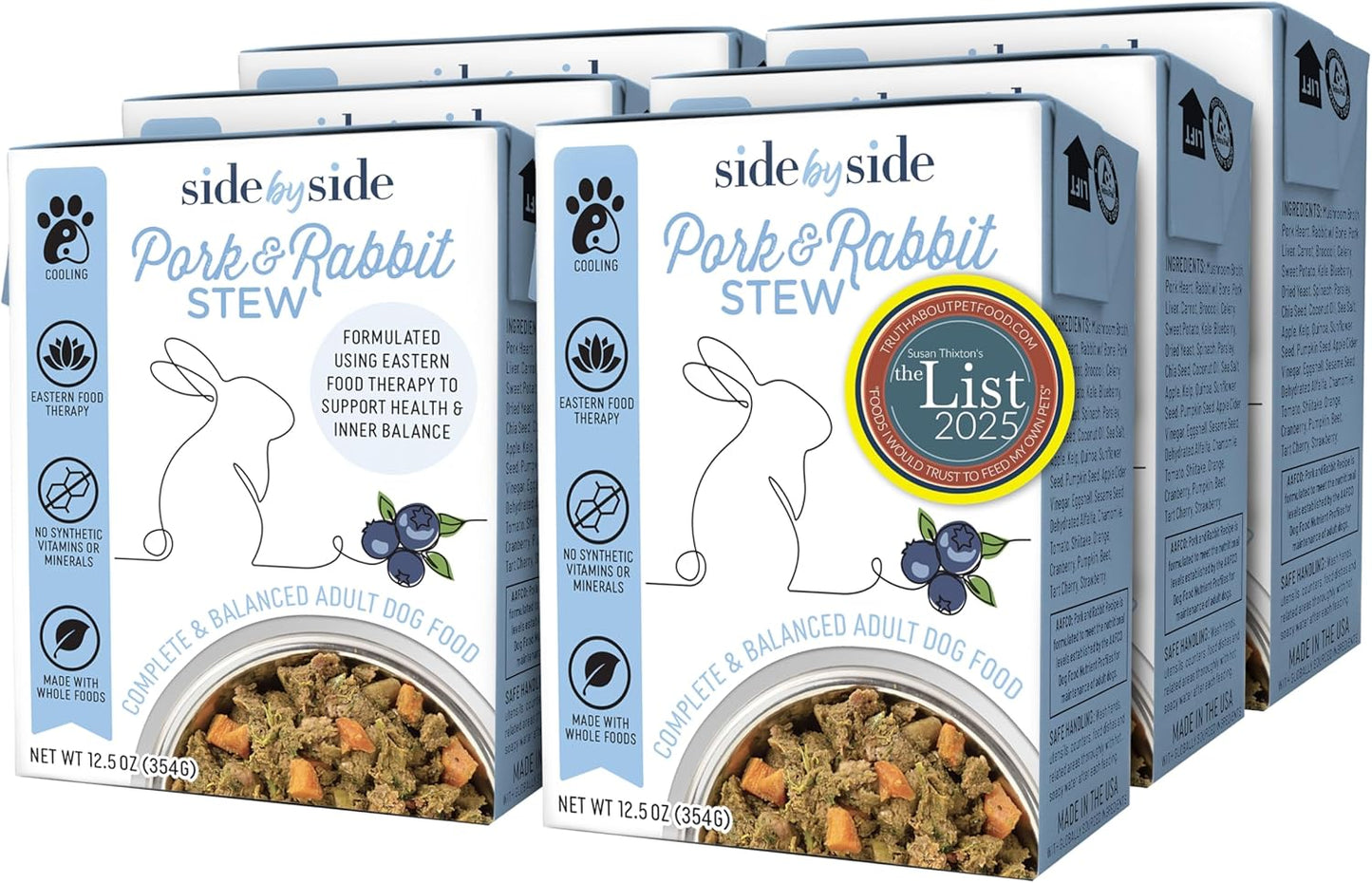 Side by Side Pork & Rabbit Stew - Cooling Wet Dog Food & Dog Food Topper for All Breeds - Made with Nutrients & Whole Raw Ingredients - No Artificial Additives or Fillers - USA Made (12.5 oz, 6-Pack)