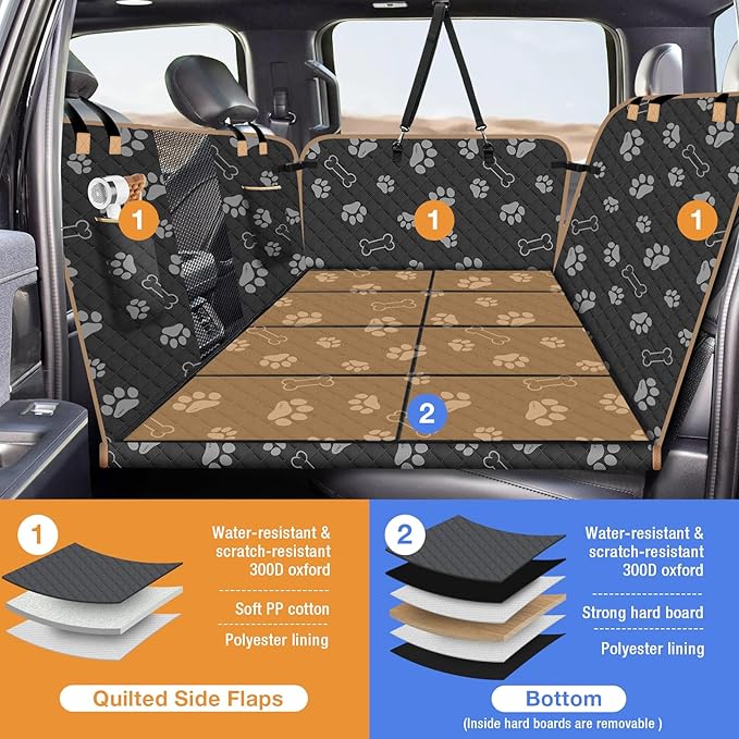Dog Car Seat Cover for Back Seat, Larger Dog Car Bed Cover with Strong Bottom, Car Back Seat Extender Hammock for Full Size Truck/SUV Black 8 Panels Black Foot Print