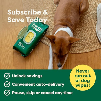 Earth Rated Pet Wipes for Dogs and Cats, Hypoallergenic, Cleaning and Hydrating, for Grooming Paws, Body and Butt, Unscented, 100 Count