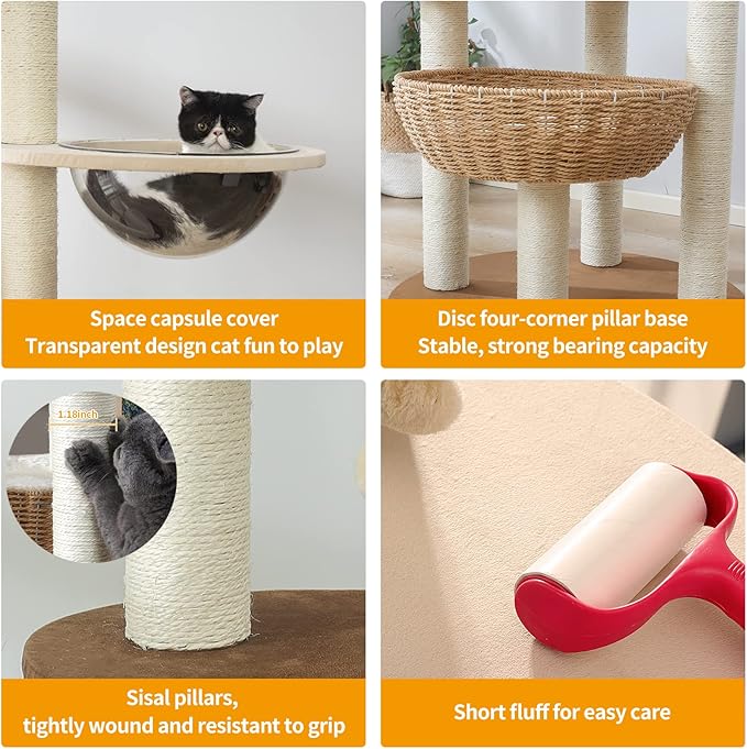 Modern Cat Tree Tower for Large Cats, Real Natural Sisal Luxury Cat Condo, Manual Hand Woven Wood Cat Tower, Indoor Cat Scratching Tree, New Cat Condo Lover Gift