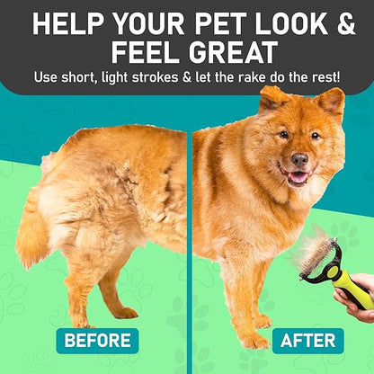 Maxpower Planet Pet Grooming Brush - Double Sided Shedding, Dematting Undercoat Rake for Dogs and Cats - Extra Wide Dog Grooming Brush - Yellow