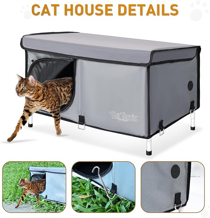 Outdoor Cat House Elevated,Insulated Feral Cat House Outdoor for Winter,Waterproof Cat Bed with Cozy Cushion(Grey, Large)