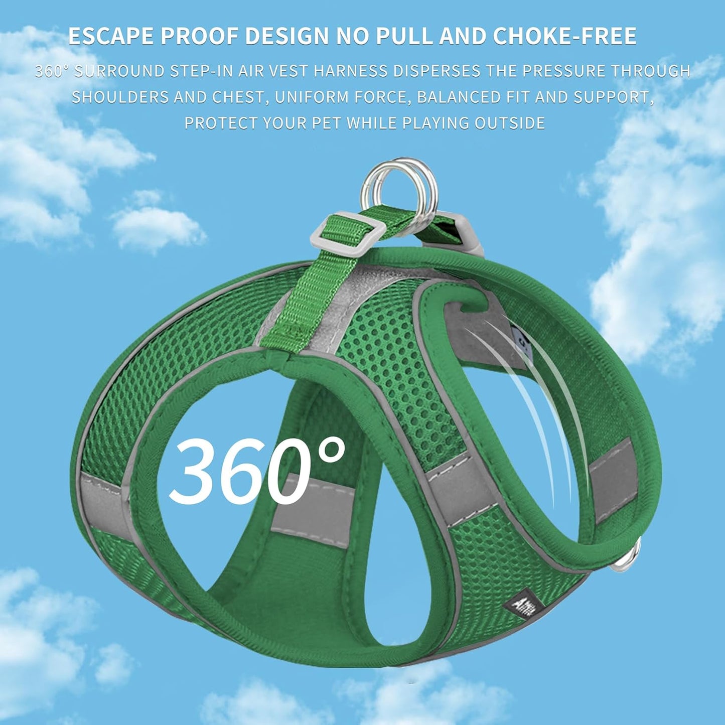 AIITLE No Pull Dog Harness and Leash Set, Step in Adjustable Dog Harness with Padded Vest for All Weather, Dog Leash with Soft Padded Handle, Easy to Put on Small and Medium Dogs Green S