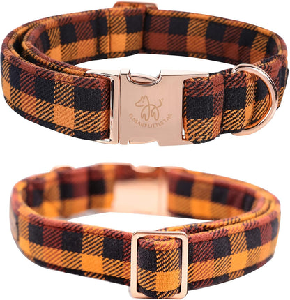 Elegant little tail Fall Dog Collar, Autumn Pet Collar Durable Yellow Plaid Dog Collars Male or Female Holiday Pet Gift Adjustable Dog Collar for Large Dogs