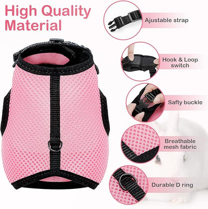 PETTOM Bunny Rabbit Harness with Stretchy Leash Cute Adjustable Buckle Breathable Mesh Vest for Kitten Small Pets Walking (Pink,XS)