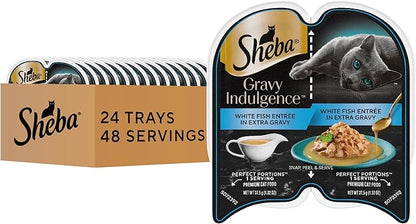 Sheba Gravy Indulgence Adult Wet Cat Food Whitefish Entree in Extra Gravy, 2.6 oz. Twin-Pack Trays (24 Count, 48 Servings)