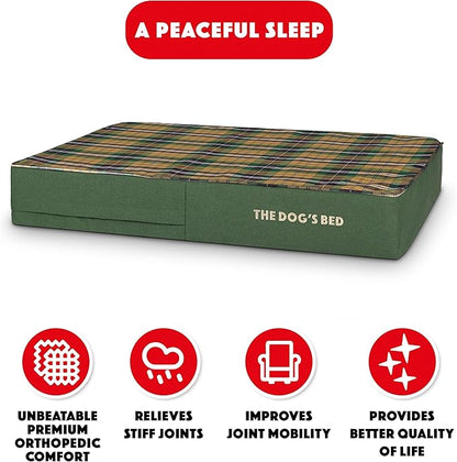 The Dog’s Bed Orthopedic Memory Foam Dog Bed, Large Green Tartan, Pain Relief for Arthritis, Hip & Elbow Dysplasia, Post Surgery, Lameness, Supportive, Calming, Waterproof Washable Cover