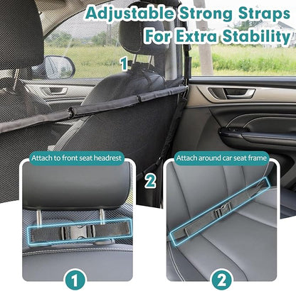 Dog Car Barrier Escape-Proof, 56" Wide Divider for 2nd 3rd Row Seats & Cargo Area, Durable Back Seat Gate Trunk Barrier with See Through Net Mesh for Trucks, Large SUV & Full Sized Vehicles