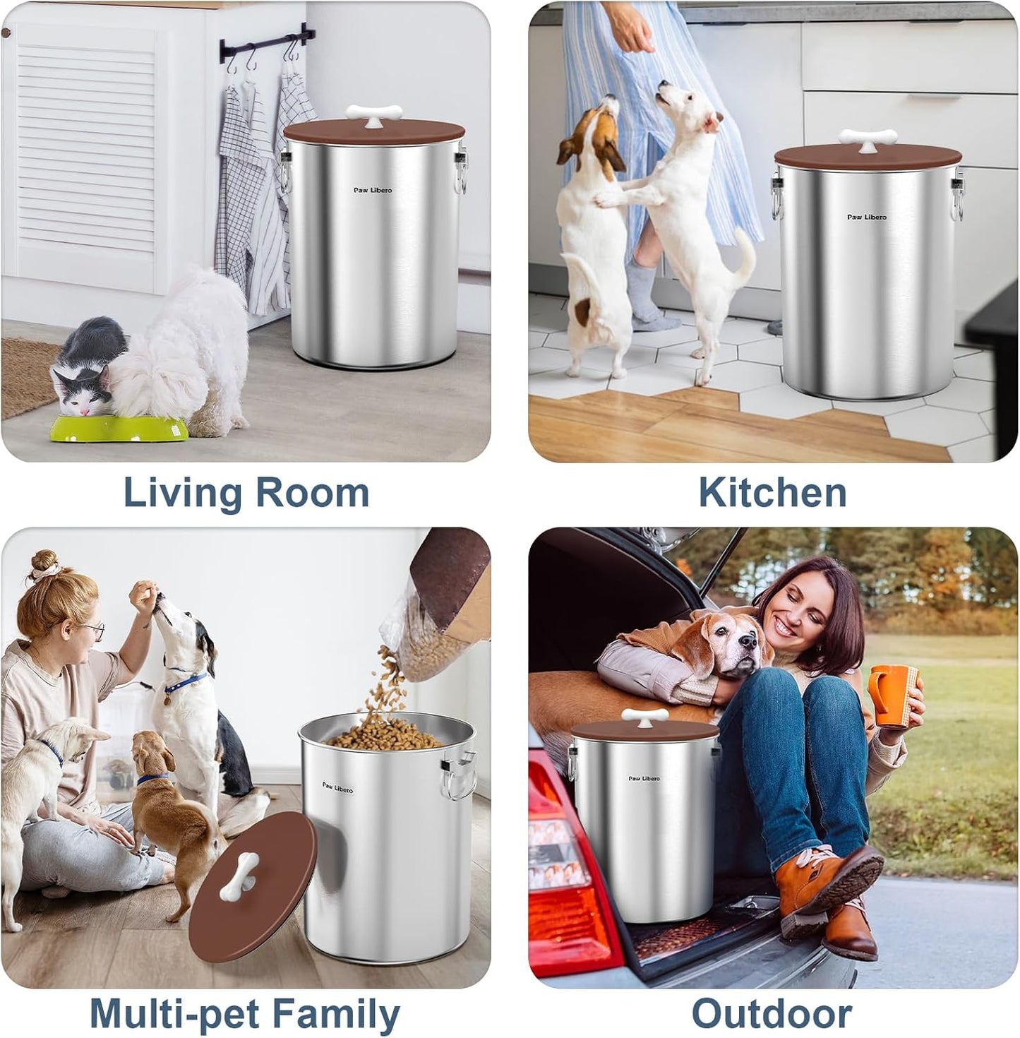 25 Lbs Stainless Steel Dog Food Storage Container with Airtight Lid & Ceramic Bone Handle, Large Metal Dog Food Bin for Dogs & Cats, Keep Fresh, Easy to Clean