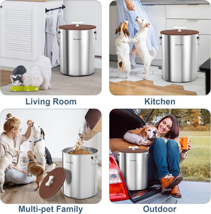 25 Lbs Stainless Steel Dog Food Storage Container with Airtight Lid & Ceramic Bone Handle, Large Metal Dog Food Bin for Dogs & Cats, Keep Fresh, Easy to Clean