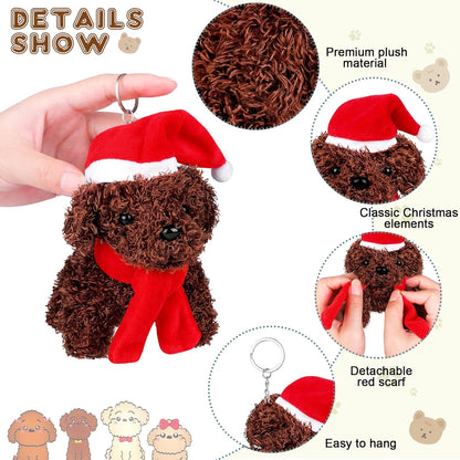 Fovths 16 Pieces 4.3 Inches Christmas Mini Plush Dogs Stuffed Animals with Santa Hat Scarf Keychain Cute Stuffed Puppy Toy Soft Stuffed Doll Goodie Bag Fillers for Christmas Party Favor, 4 Colors