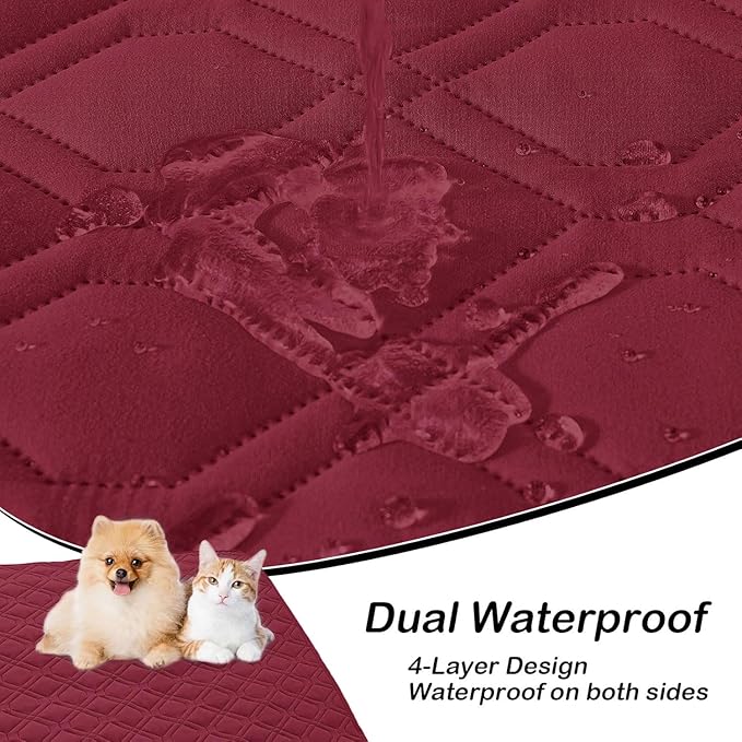 hyha Waterproof Dog Bed Blanket, Soft Pet Blankets, Waterproof Couch Cover for Dogs, Reversible Sofa Covers Washable for Furniture (68x82 Inch, Wine Red/Beige)