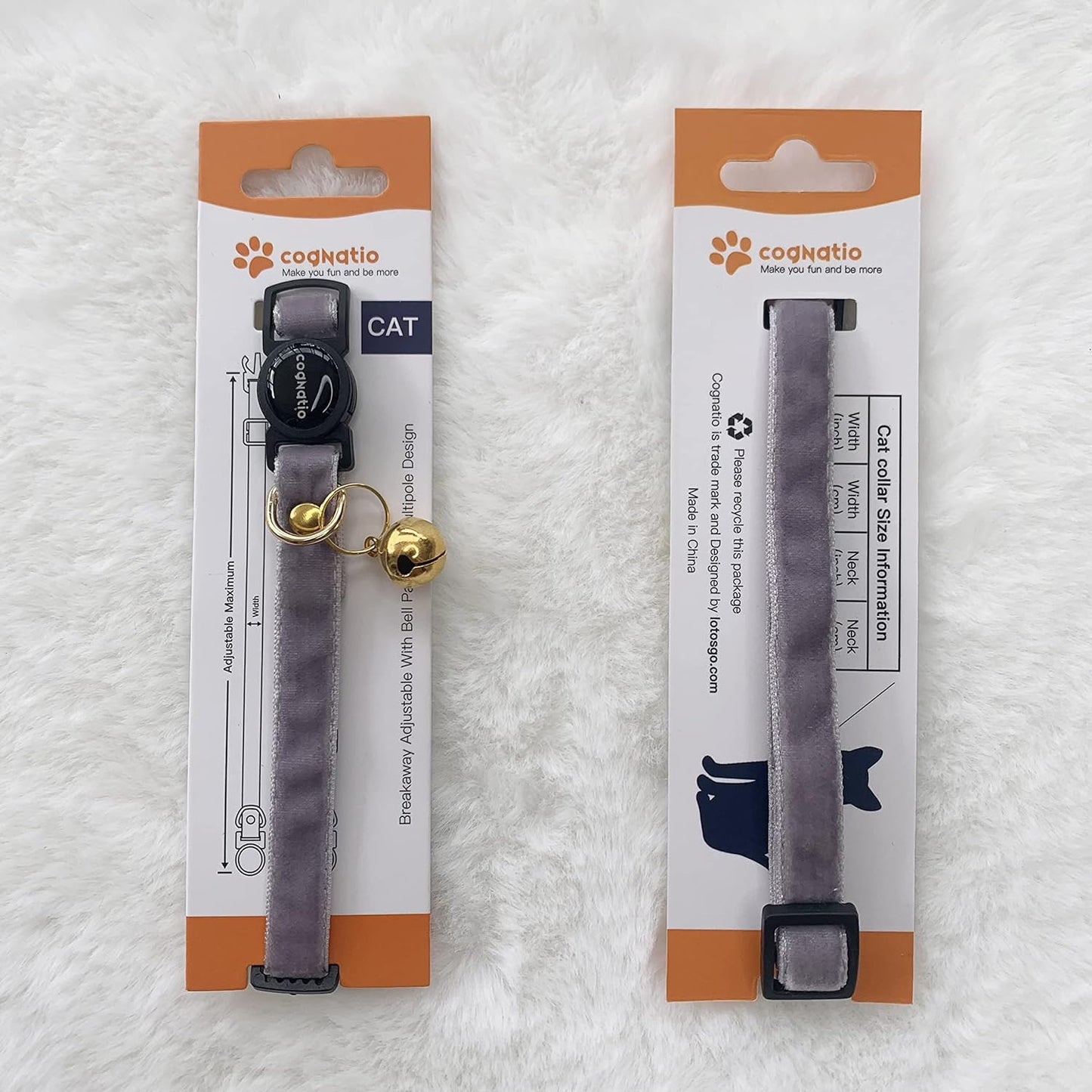 Safety Quick Release Cat Collars,Double Velvet with Bell Available in a Range Colors,Perfect for Your Kitty, Adjustable 20-30 cm (20-30cm, Light Grey)